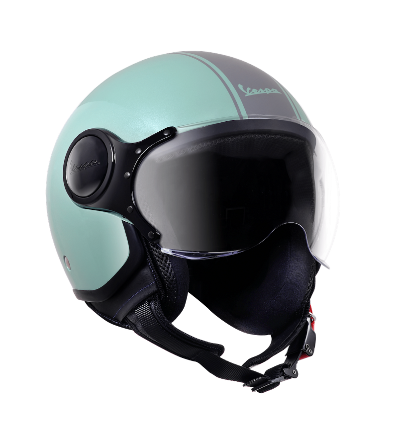 4 Vespa Genuine Helmet Green Grey Diagonal Kanan